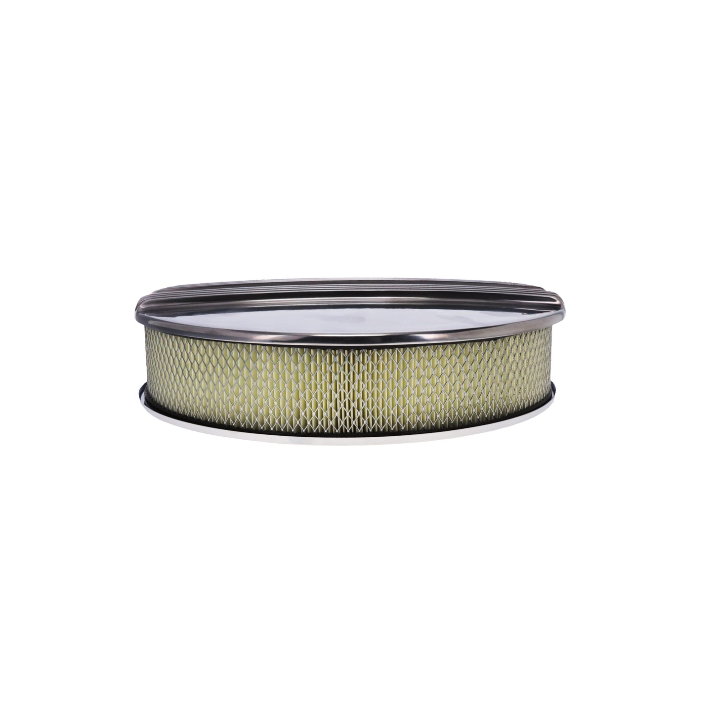14" X 3" Center Finned Round Aluminum Air Cleaner Kit, Paper Filter, Flat Base - Polished