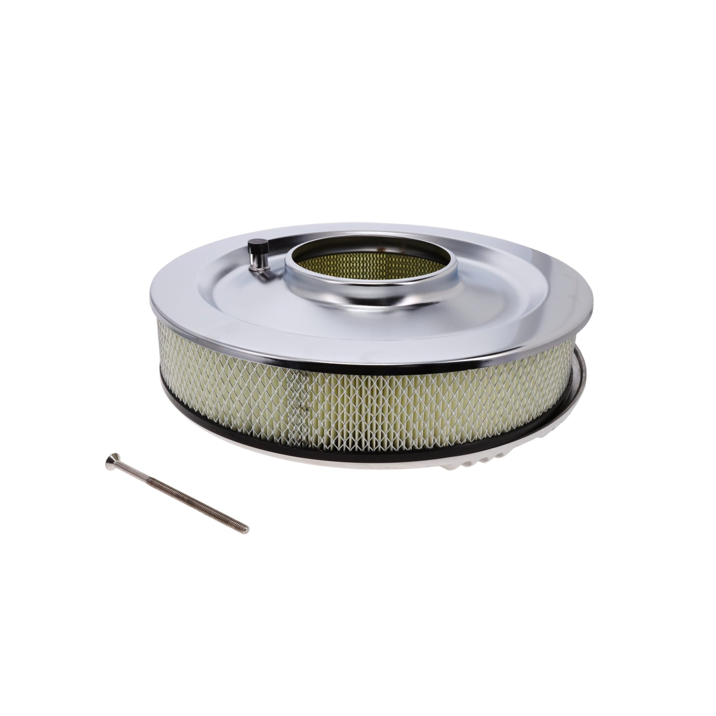 14" X 3" Center Finned Round Aluminum Air Cleaner Kit, Paper Filter, Flat Base - Polished