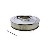 14" X 3" Center Finned Round Aluminum Air Cleaner Kit, Paper Filter, Flat Base - Polished