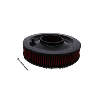 14" X 3" Center Finned Round Aluminum Air Cleaner Kit, Red Washable Filter, Flat Base - Black