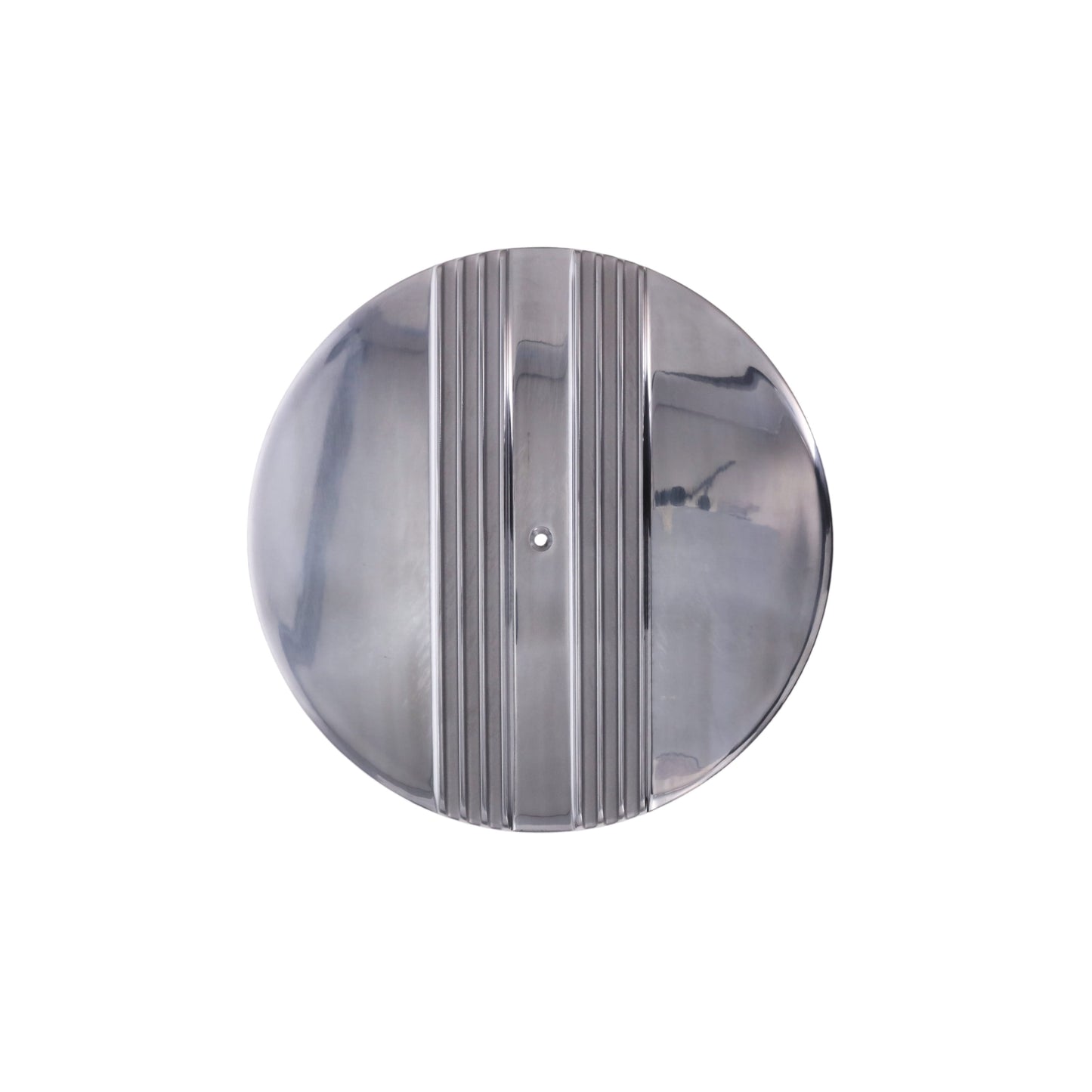 14" X 3" Center Finned Round Aluminum Air Cleaner Kit, Red Washable Filter, Flat Base - Polished