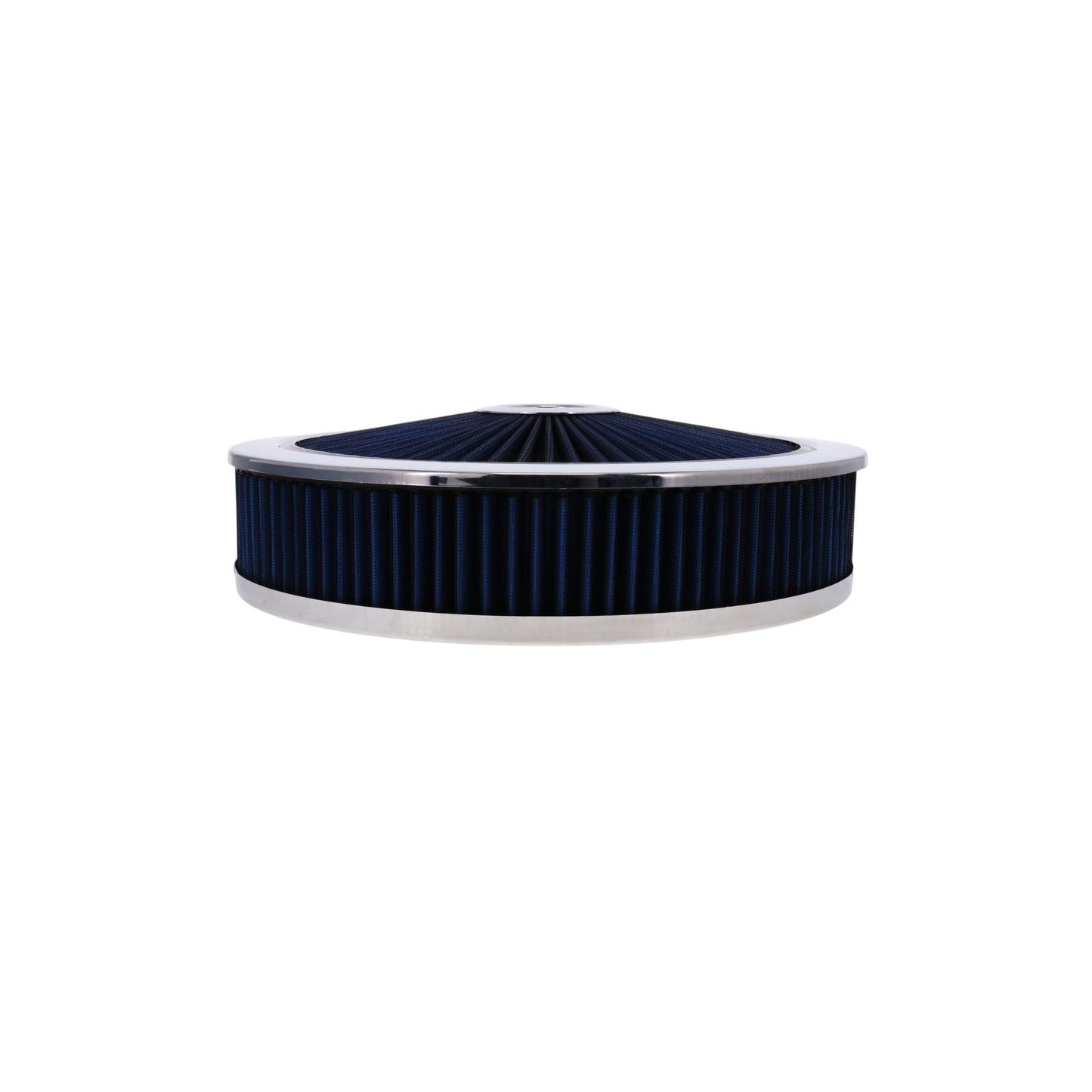 14" X 3" Round Steel Air Cleaner Kit, Blue Washable Filter, Recessed Base - Chrome