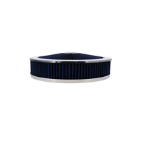 14" X 3" Round Steel Air Cleaner Kit, Blue Washable Filter, Recessed Base - Chrome