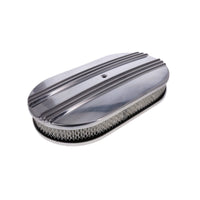 15" X 2" Center Finned Oval Aluminum Air Cleaner Kit, Paper Filter, Flat Base - Polished