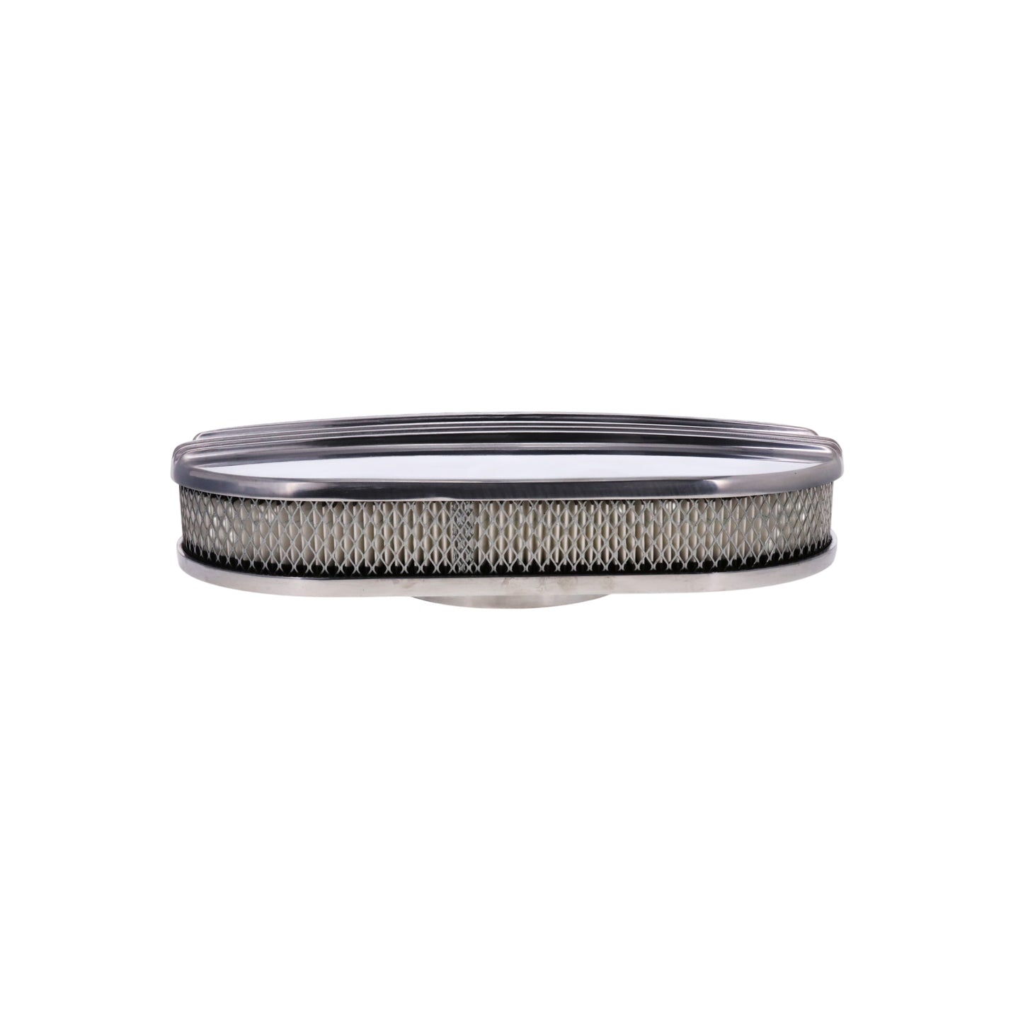 15" X 2" Center Finned Oval Aluminum Air Cleaner Kit, Paper Filter, Flat Base - Polished
