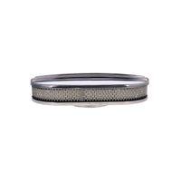 15" X 2" Center Finned Oval Aluminum Air Cleaner Kit, Paper Filter, Flat Base - Polished