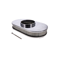 15" X 2" Center Finned Oval Aluminum Air Cleaner Kit, Paper Filter, Flat Base - Polished