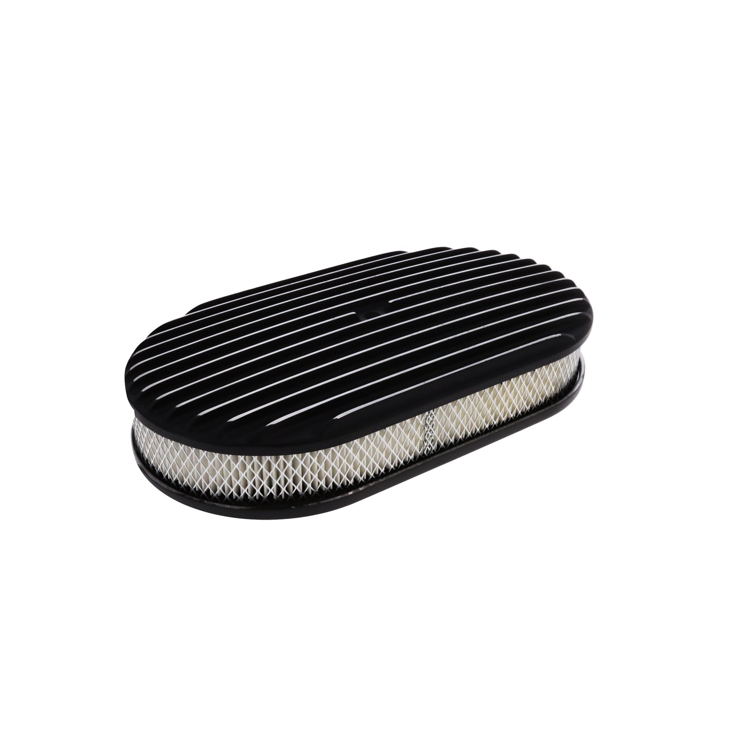 15" X 2" Full Finned Oval Aluminum Air Cleaner Kit, Paper Filter, Flat Base - Black