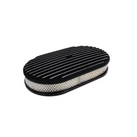 15" X 2" Full Finned Oval Aluminum Air Cleaner Kit, Paper Filter, Flat Base - Black