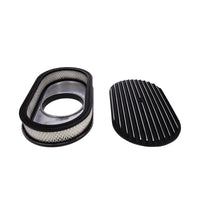 15" X 2" Full Finned Oval Aluminum Air Cleaner Kit, Paper Filter, Flat Base - Black