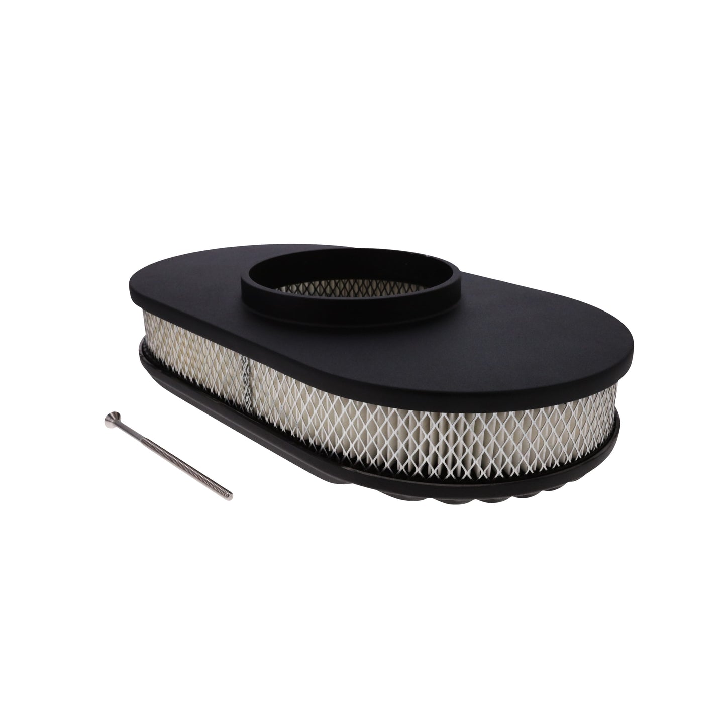 15" X 2" Full Finned Oval Aluminum Air Cleaner Kit, Paper Filter, Flat Base - Black
