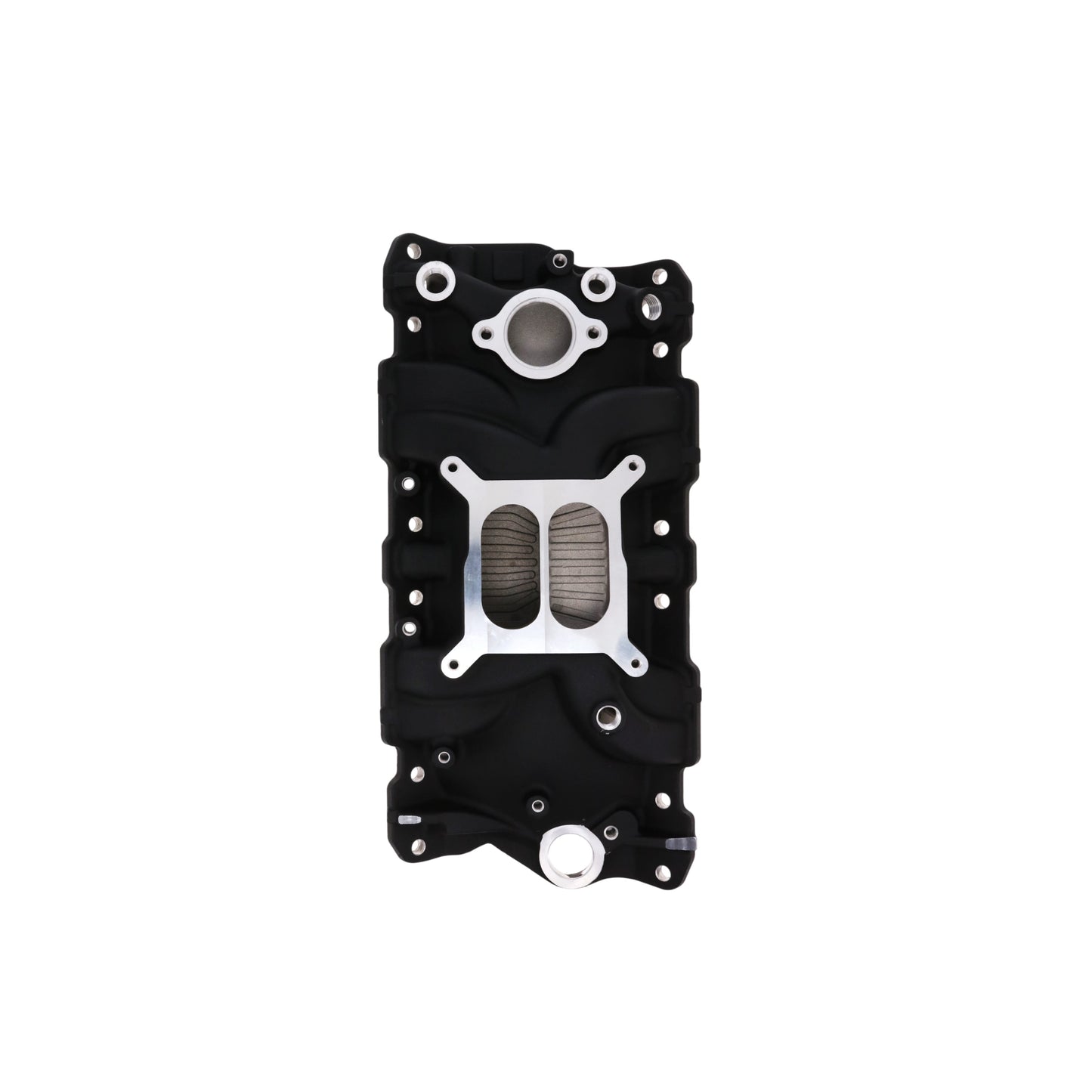 1957-1986 Chevy SB Aluminum Intake Manifold, Dual Plane, Hi-Rise - Black