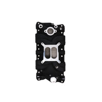 1957-1986 Chevy SB Aluminum Intake Manifold, Dual Plane, Hi-Rise - Black
