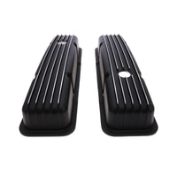 1958-1986 Chevy SB Finned Aluminum Valve Covers, 2 9/16" Ht., 1.25" Hole - Black