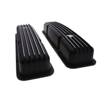 1958-1986 Chevy SB Finned Aluminum Valve Covers, 2 9/16" Ht., 1.25" Hole - Black
