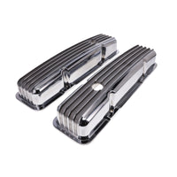 1958-1986 Chevy SB Finned Aluminum Valve Covers, 2 9/16" Ht., 1.25" Hole - Polished