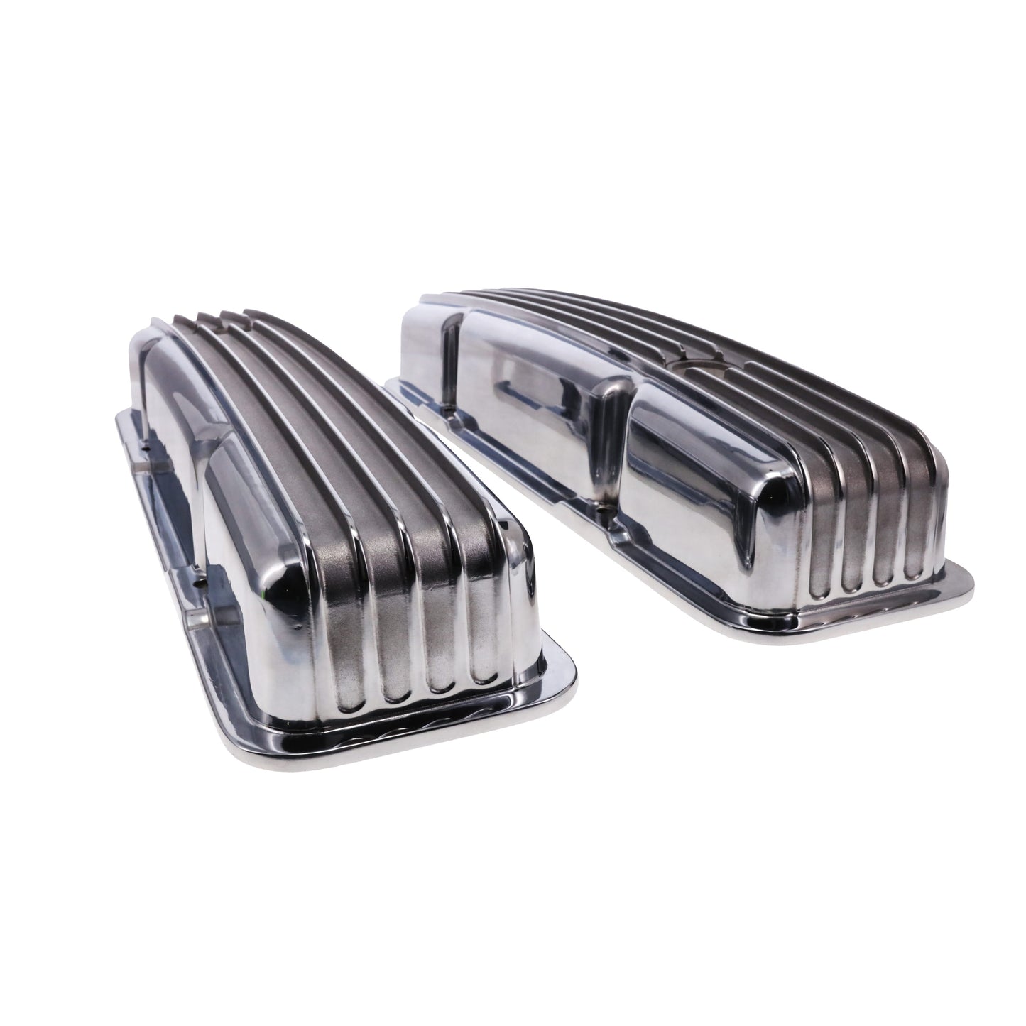 1958-1986 Chevy SB Finned Aluminum Valve Covers, 2 9/16" Ht., 1.25" Hole - Polished