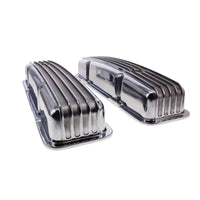 1958-1986 Chevy SB Finned Aluminum Valve Covers, 2 9/16" Ht., 1.25" Hole - Polished