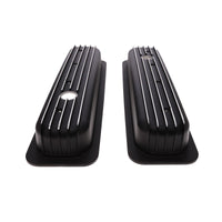 1987-2000 Chevy SB Finned Aluminum Center Bolt Valve Cover, 2 9/16" Ht., 1.25" Hole - Black