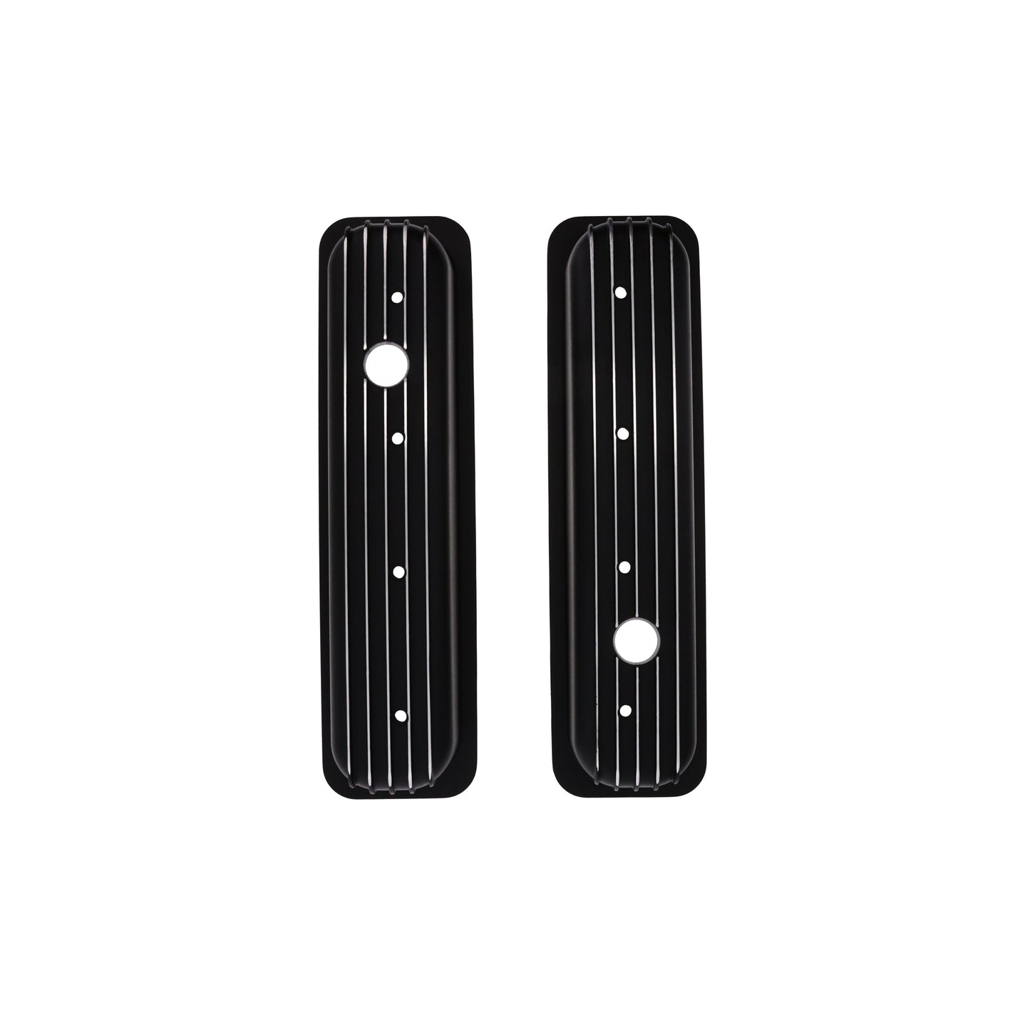1987-2000 Chevy SB Finned Aluminum Center Bolt Valve Cover, 2 9/16" Ht., 1.25" Hole - Black