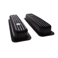 1987-2000 Chevy SB Finned Aluminum Center Bolt Valve Cover, 2 9/16" Ht., 1.25" Hole - Black