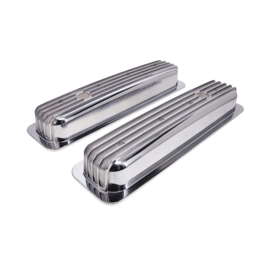 1987-2000 Chevy SB Finned Aluminum Center Bolt Valve Cover, 2 9/16" Ht., 1.25" Hole - Polished