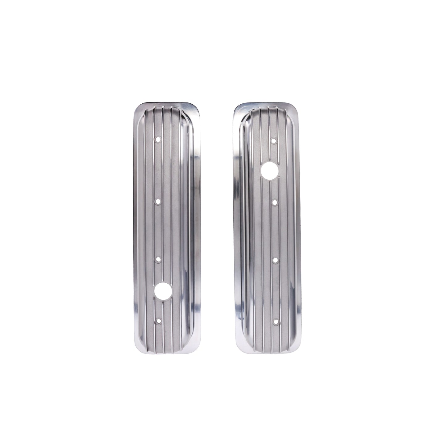 1987-2000 Chevy SB Finned Aluminum Center Bolt Valve Cover, 2 9/16" Ht., 1.25" Hole - Polished