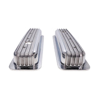 1987-2000 Chevy SB Finned Aluminum Center Bolt Valve Cover, 2 9/16" Ht., 1.25" Hole - Polished