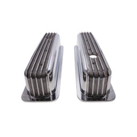 1987-2000 Chevy SB Finned Aluminum Center Bolt Valve Cover, 3 11/16" Ht., 1.25" Hole, Polished