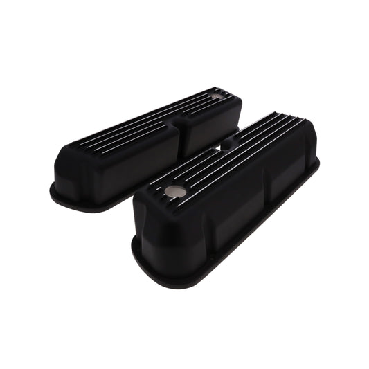 1962-2001 Ford SB 289, 351W Tall Finned Aluminum Valve Cover, 3 13/16" Ht., 1.25" Hole - Black