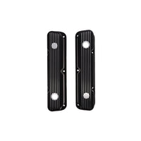 1964-1991 Mopar SB V8 Finned Aluminum Valve Covers, 3 3/4" Ex. 3 3/8" In. Ht., 1.25" Hole - Black