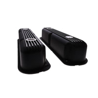 1964-1991 Mopar SB V8 Finned Aluminum Valve Covers, 3 3/4" Ex. 3 3/8" In. Ht., 1.25" Hole - Black