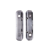 1964-1991 Mopar SB V8 Finned Aluminum Valve Covers, 3 3/4" Ex. 3 3/8" In. Ht., 1.25" Hole - Polished