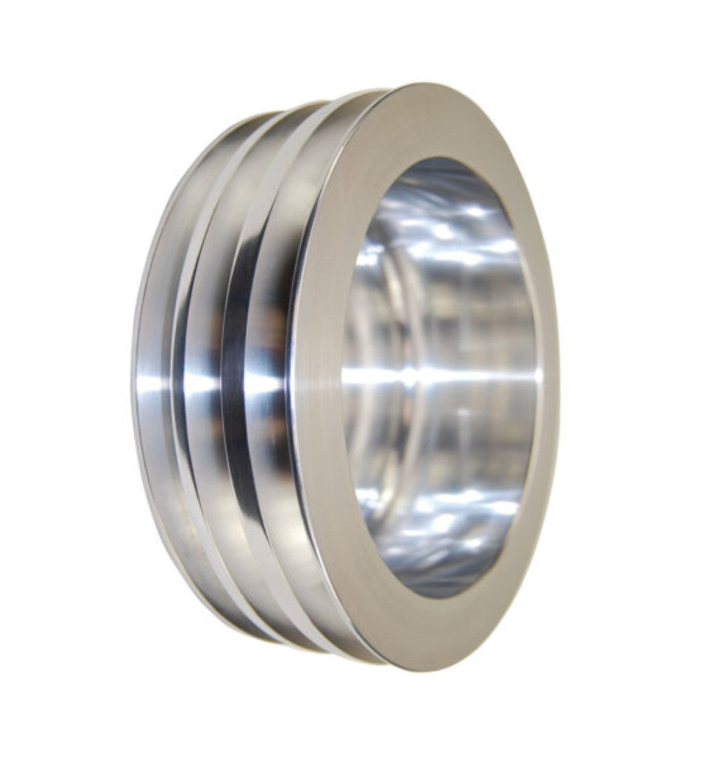 Top Street Performance Chevy Small Block Long Water Pump Triple-Groove Aluminum Crankshaft Pulley - Polished