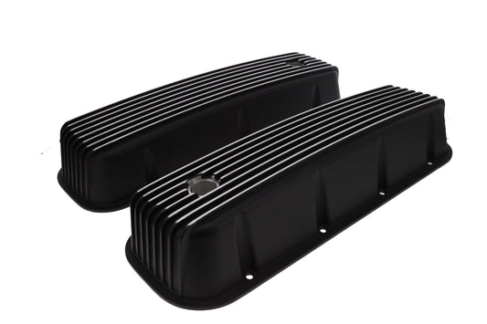 1965-1995 Chevy BB Tall Finned Aluminum Valve Covers, 3 11/16" Ht., 1.25" Hole, Black