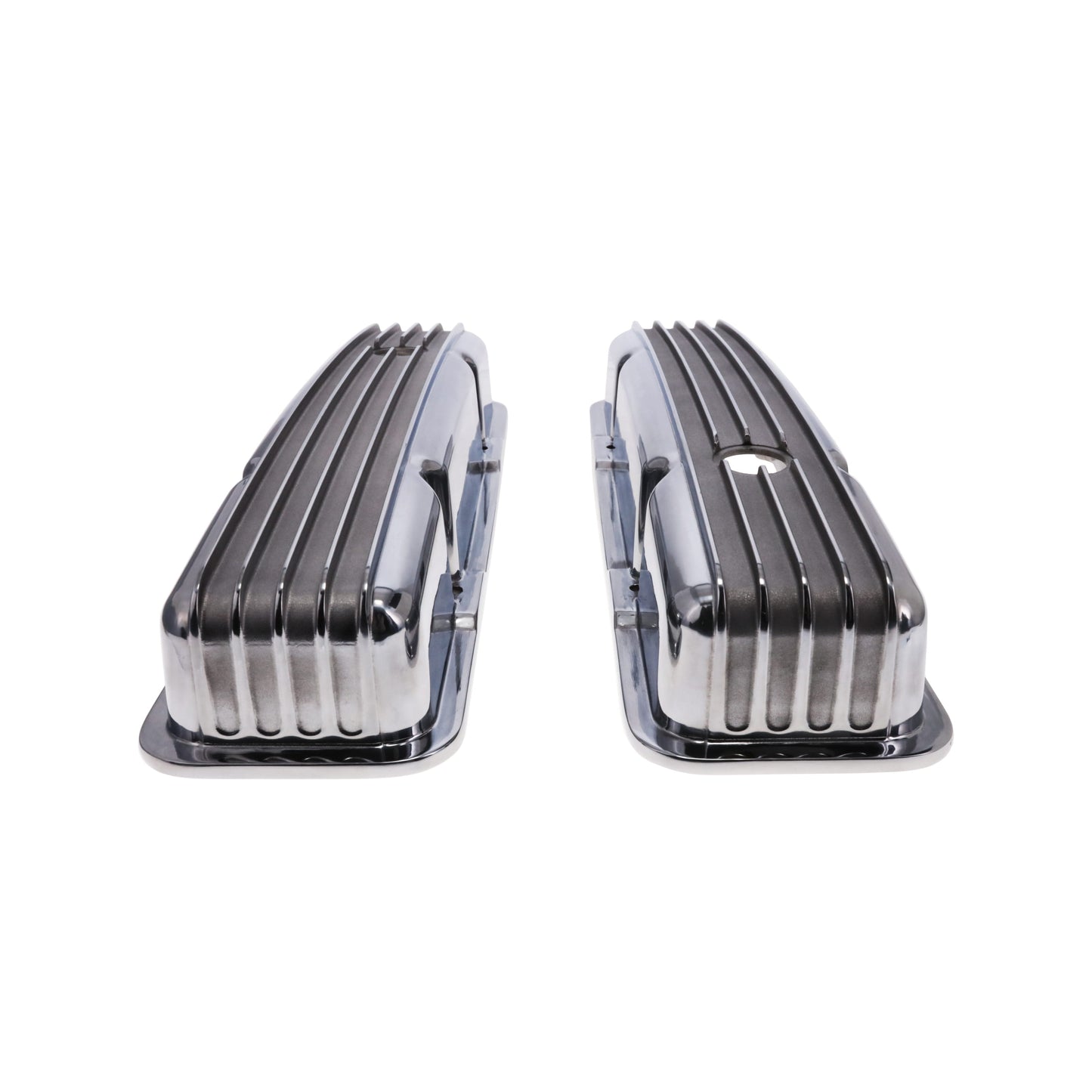 1957-1979 Pontiac Finned Aluminum Valve Covers, 2 3/4" Ht., 1.25" Hole, Polished