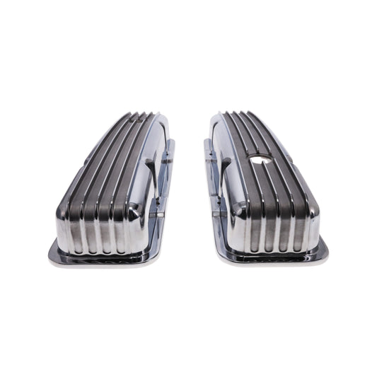 1957-1979 Pontiac Finned Aluminum Valve Covers, 2 3/4" Ht., 1.25" Hole, Polished