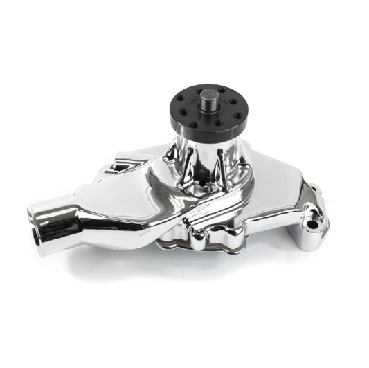 Chevy Small Block Short-Style Reverse Rotation High-Flow Mechanical Water Pump - Chrome