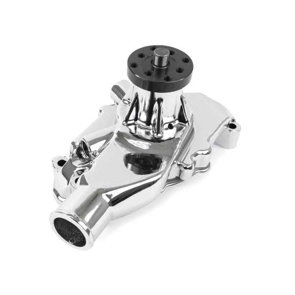 Top Street Performance Chevy Small Block Short-Style Reverse Rotation High-Flow Mechanical Water Pump - Polished