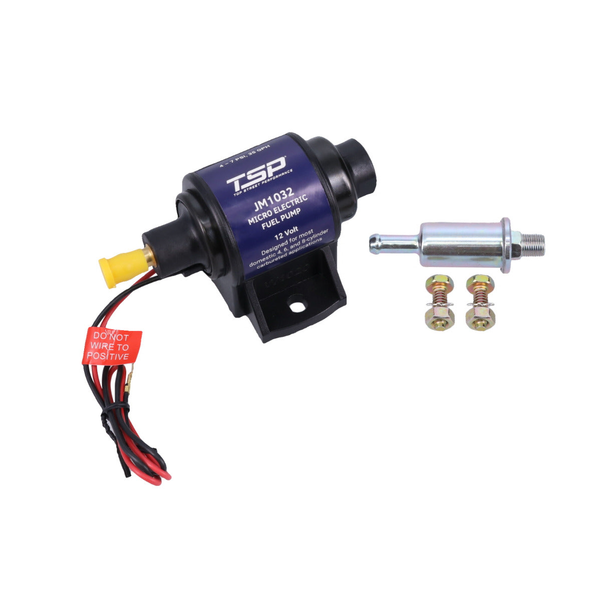 Micro electric 35 GPH fuel pump 4-7 PSI for carburetor with inline filter, Top Street Performance